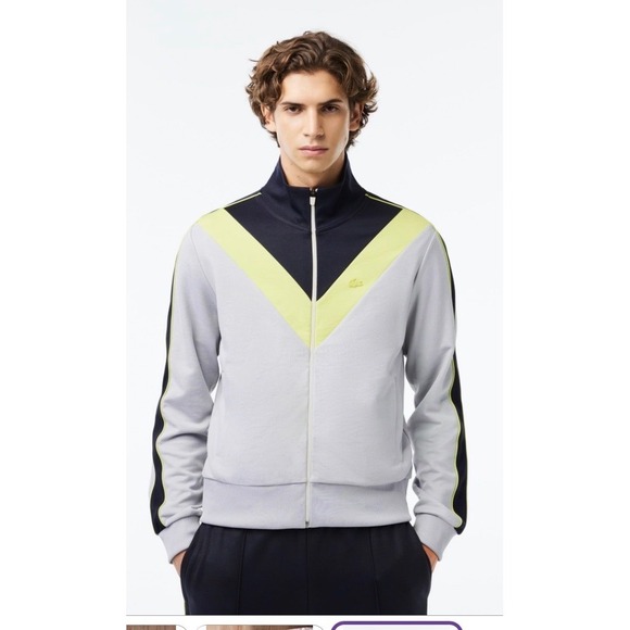 Lacoste Other - Lacoste Men's 4XL Zip-Up Jacket Color Block Grey/Navy/Yellow Retro Style